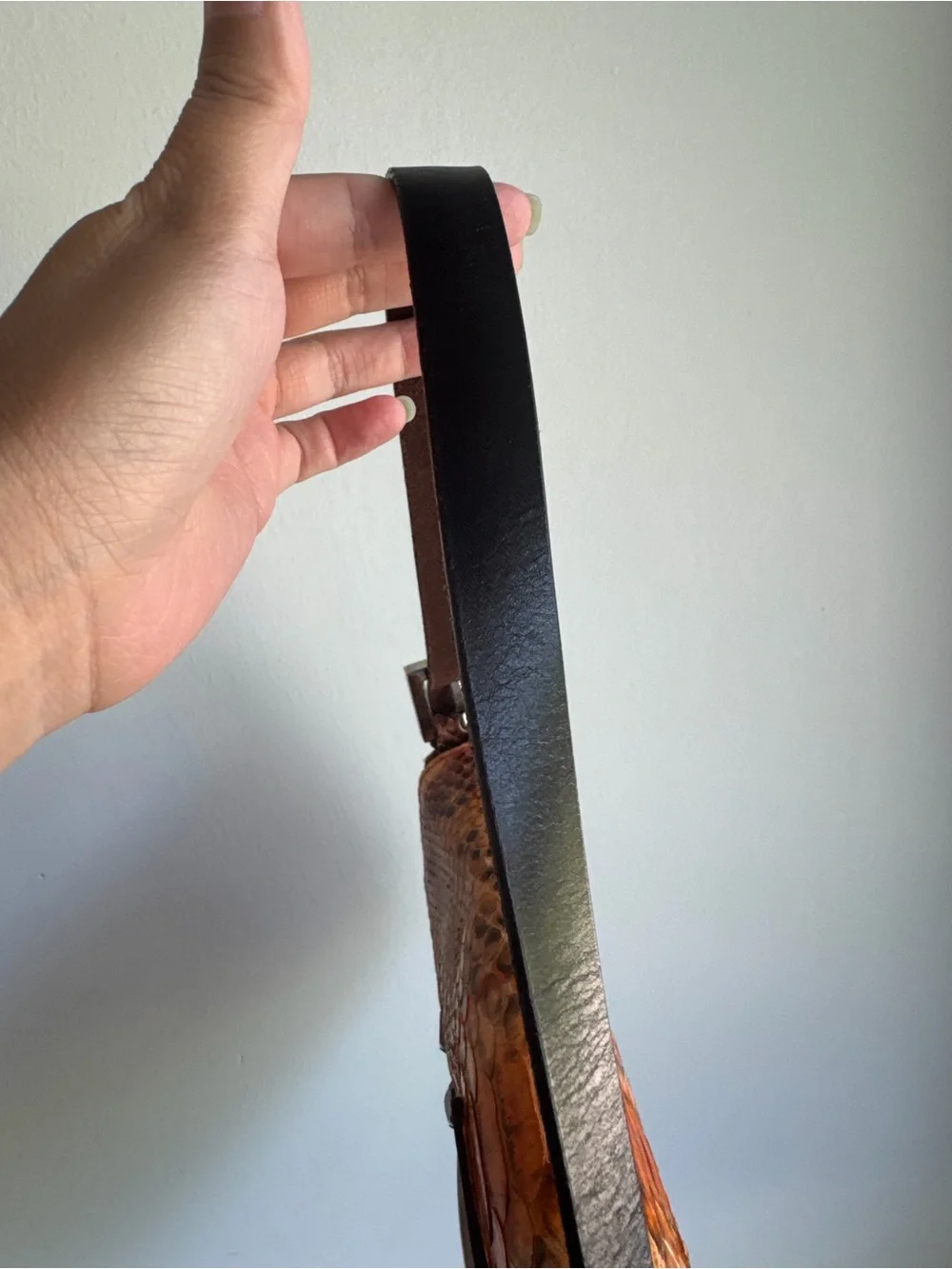 Fendi Orange and Black Python Shoulder Baguette Bag